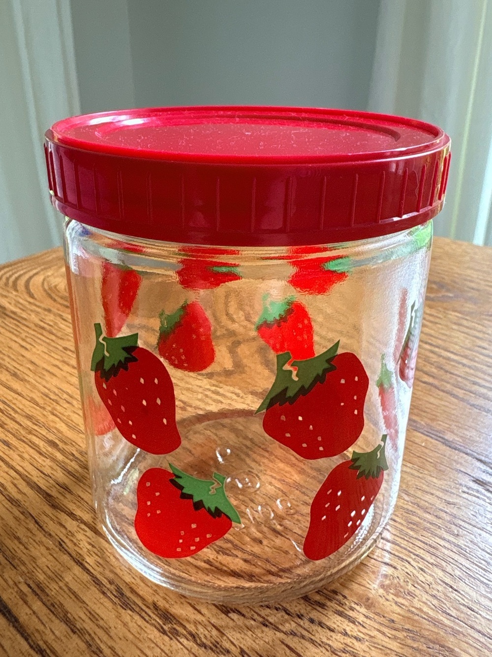 Vintage Red Strawberry Glass Storage Jar with Lid ~14 ozs. - Picture 3 of 13